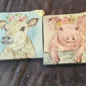 Set Of Cow and pig canvas wall art